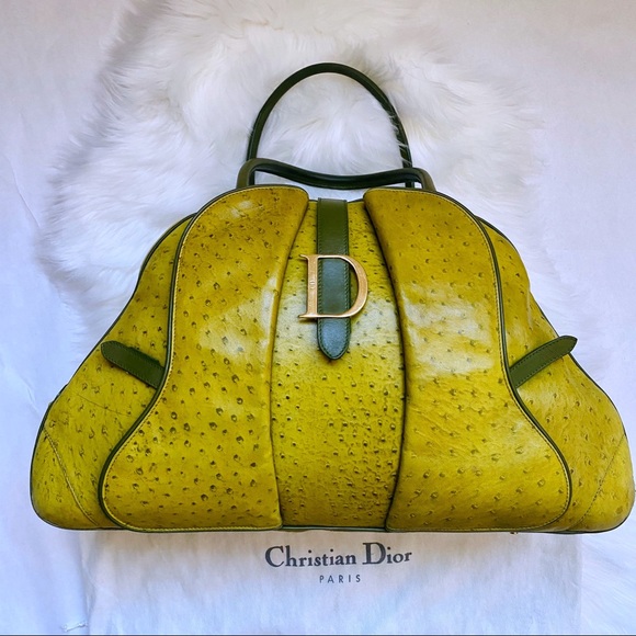 Dior Handbags - Christian Dior Ostrich Saddle Green Bowler Bag